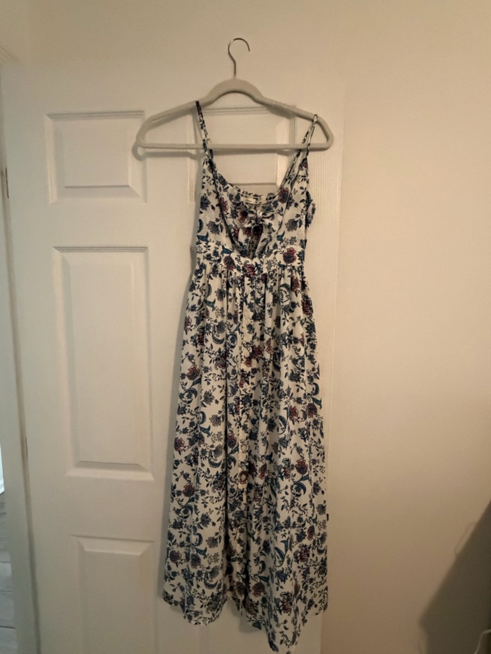 Soprano White Maxi Dress with Blue and Burgundy Floral Print